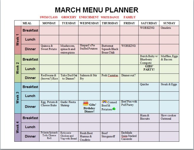 March Menu